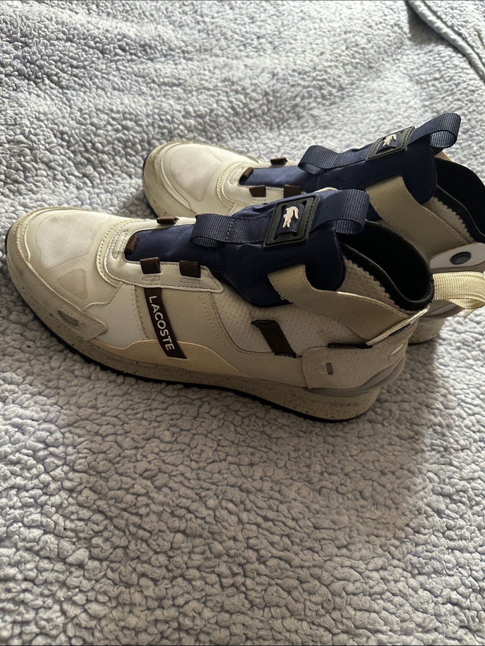 Lacoste Men’s Cream and Navy High-Top Sneakers